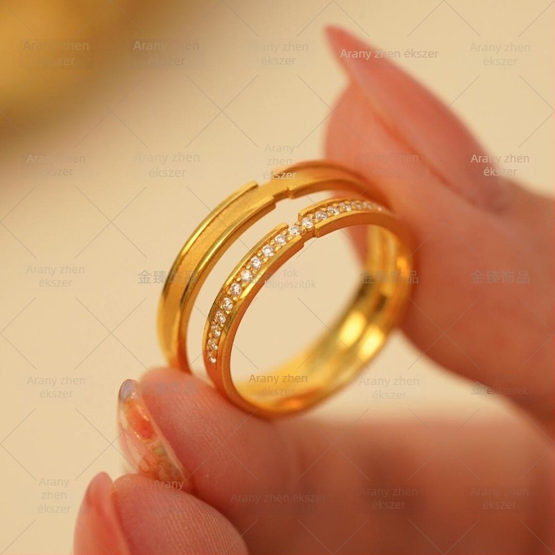 Moissanite sor gyűrű párnak – vintage aranyozott ötvözet, minimalistikus, egyszerű dizájn