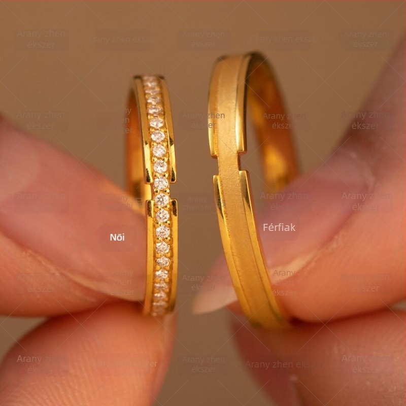Moissanite sor gyűrű párnak – vintage aranyozott ötvözet, minimalistikus, egyszerű dizájn