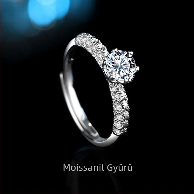 Moissanite gyűrű 1 karát, 925 ezüst, mikro pavé beállítás, női ékszer