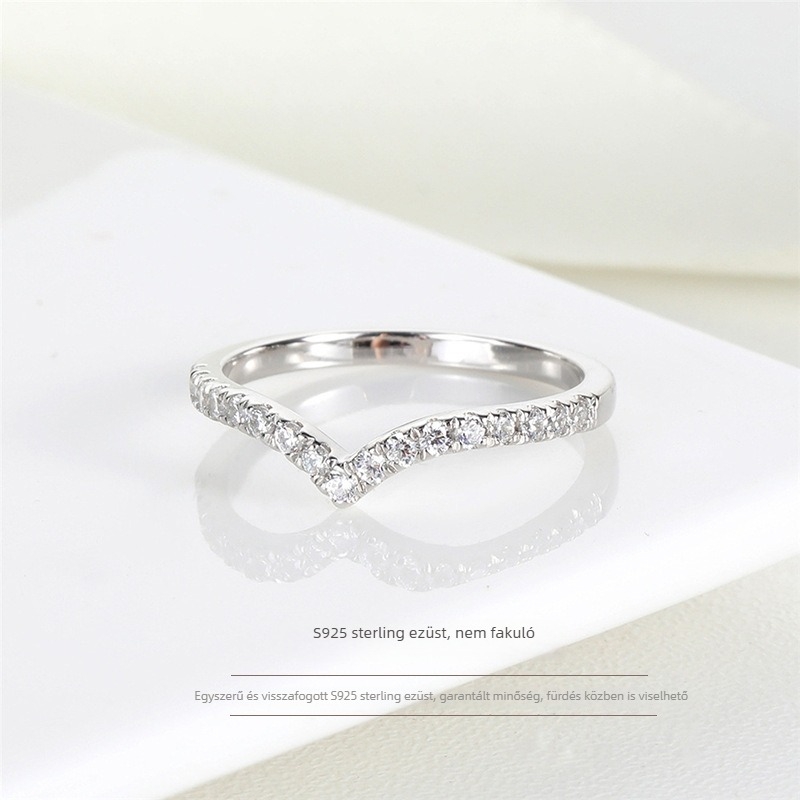 925-ös ezüst gyűrű, geometriai mintázat, elektroplatált felület, nőknek