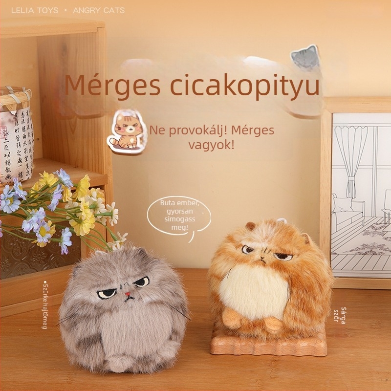 Lucky macska plüss játék húzókötéllel és ringó farkával, csipogó hang, rövid plüss (Töltet: PP pamut; Szőrzet: rövid plüss; Kategória: plüss játék; Márka: Lucky; Korosztály: 15–35)