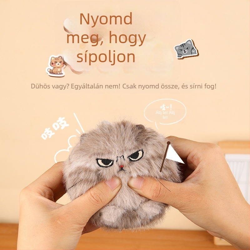 Lucky macska plüss játék húzókötéllel és ringó farkával, csipogó hang, rövid plüss (Töltet: PP pamut; Szőrzet: rövid plüss; Kategória: plüss játék; Márka: Lucky; Korosztály: 15–35)
