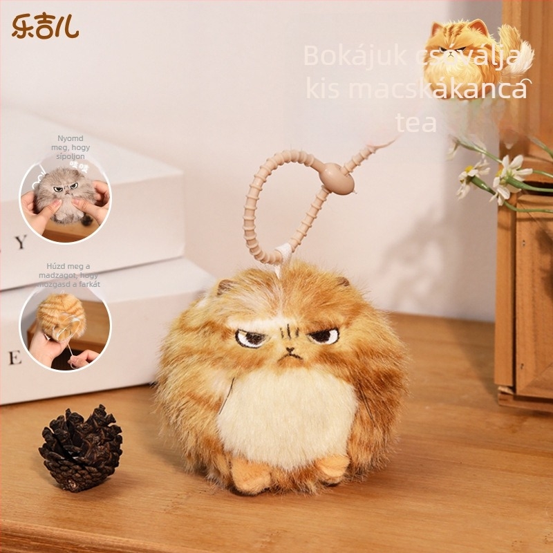 Lucky macska plüss játék húzókötéllel és ringó farkával, csipogó hang, rövid plüss (Töltet: PP pamut; Szőrzet: rövid plüss; Kategória: plüss játék; Márka: Lucky; Korosztály: 15–35)