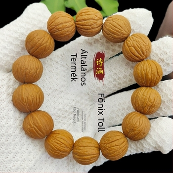 Diófából készült karkötő, etnikus uniszex stílus, virág alakú, gravírozás, Zhengzhou eredetű
