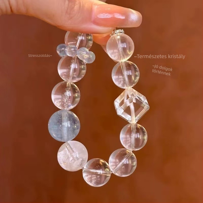 Designer kiadású braziliai fehér akvamarin kristály karkötő kockára vágott gyöngyökkel, uniszex, 16 db 12 mm
