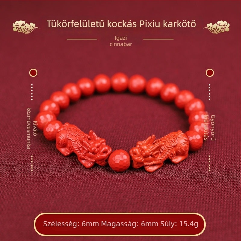 Cinnabar facettált kerek gyöngyökből készült uniszex karkötő, kézzel készített, etnikus stílus