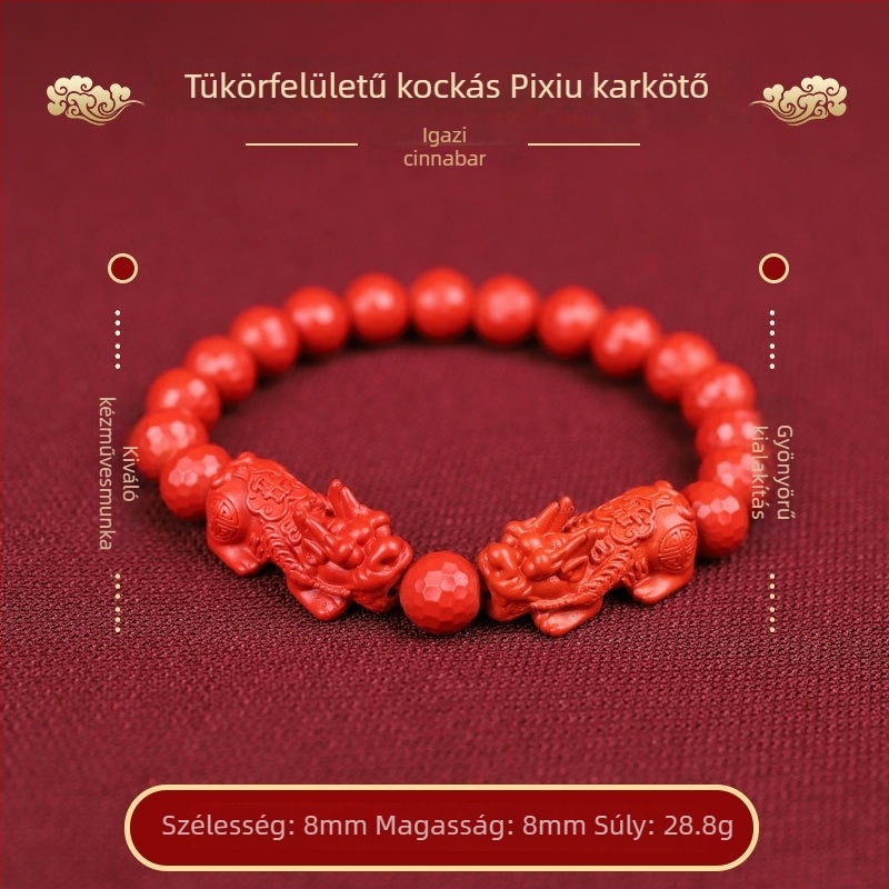 Cinnabar facettált kerek gyöngyökből készült uniszex karkötő, kézzel készített, etnikus stílus