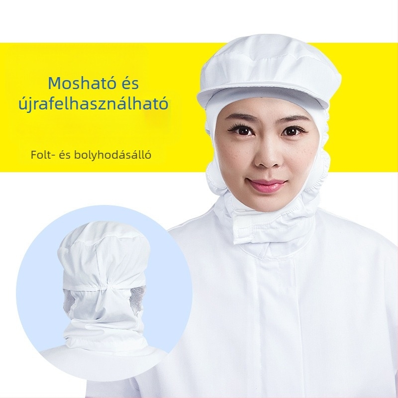 Fehér munkás sapka élelmiszeripari feldolgozásra, légáteresztő, mosható, uniszex higiénikus sapka fülhálóval