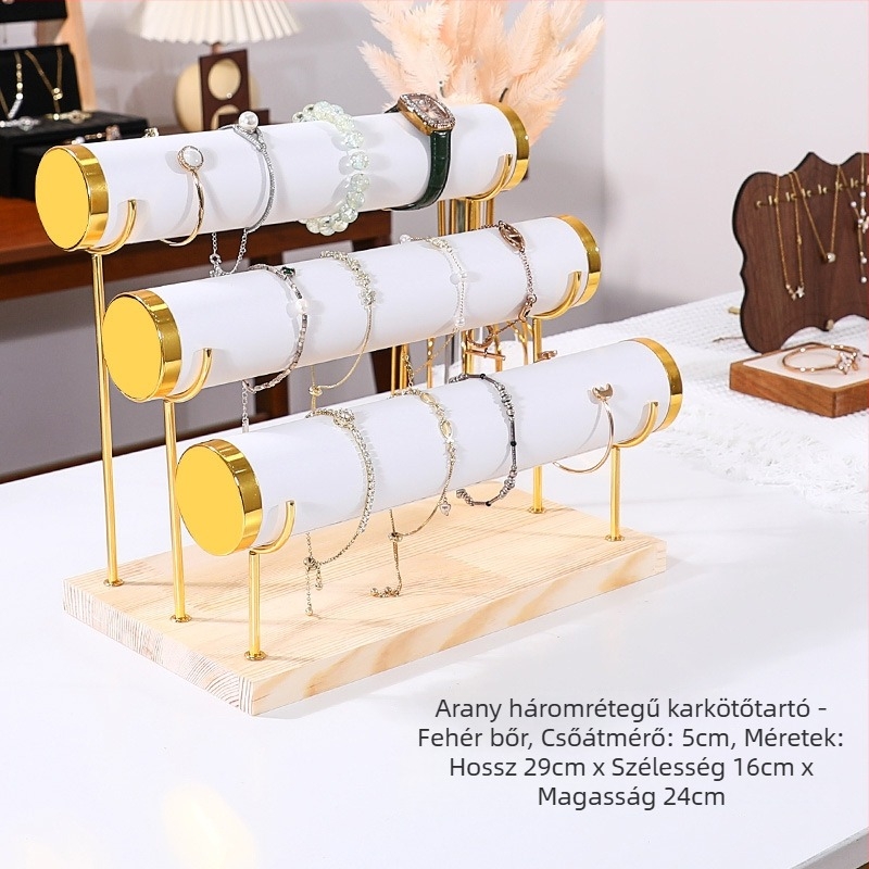 Háromemeletes tömörfa ékszerkijelző állvány asztali kiállításhoz