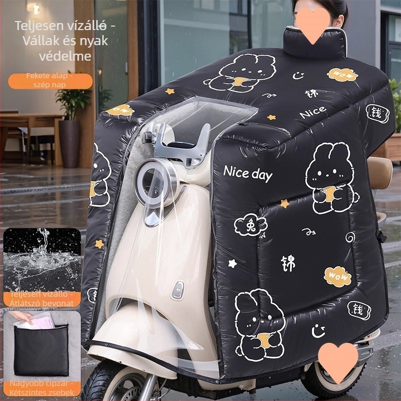 Elektromos motorkerékpár szélvédelmi köpeny teljes lefedéssel, téli fleece, vízlepergető anyag