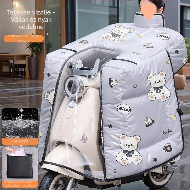 Elektromos motorkerékpár szélvédelmi köpeny teljes lefedéssel, téli fleece, vízlepergető anyag