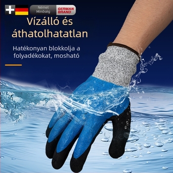 Tengeri ételek kezelése során használható kesztyű természetes gumiból készült külsővel és Kevlar béléssel; vízálló, alacsony hőmérséklet-ellenállás, hőtartás
