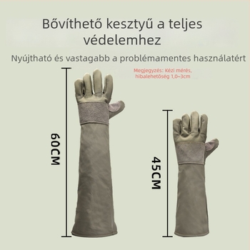 Hosszabbított vastag felsőrétegű marhabőr kesztyűk kutyakezeléshez – harapás és karmolás elleni védelem, munkahelyi védelem