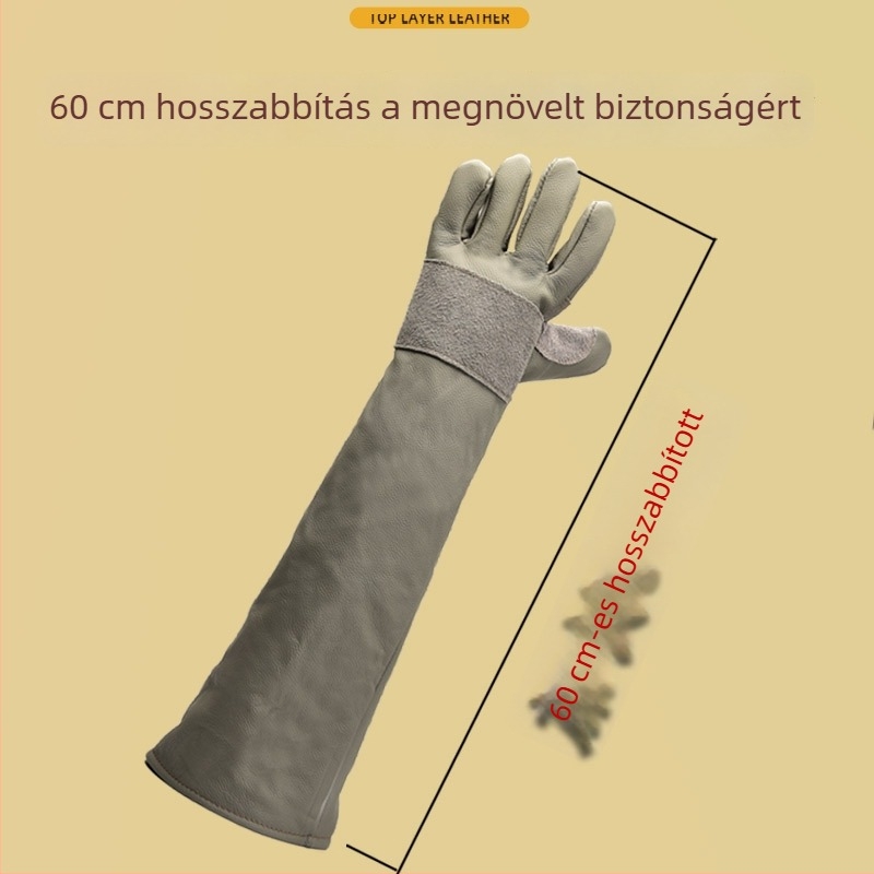 Hosszabbított vastag felsőrétegű marhabőr kesztyűk kutyakezeléshez – harapás és karmolás elleni védelem, munkahelyi védelem