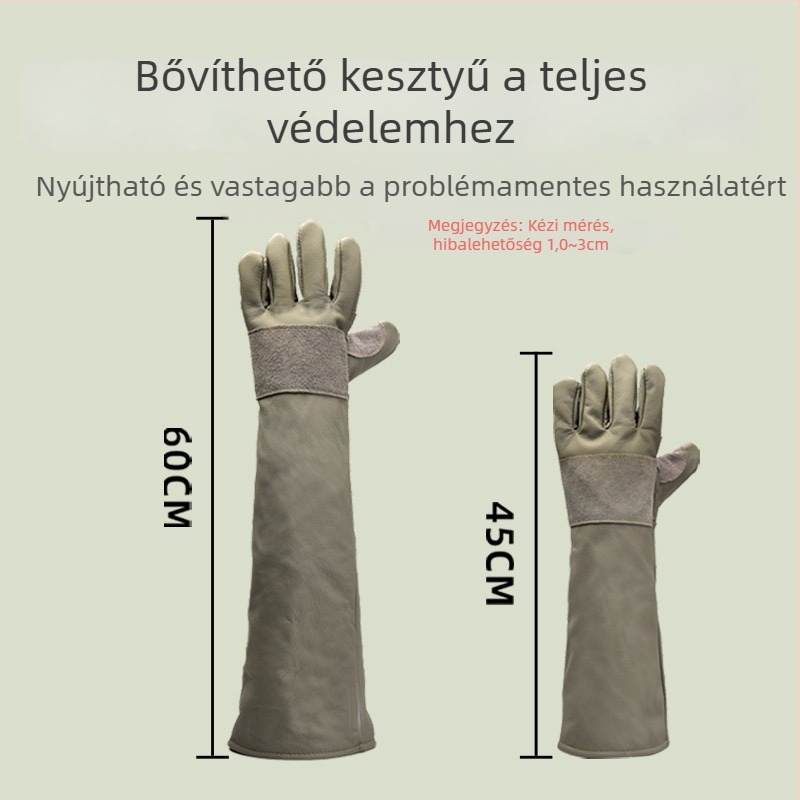 Hosszabbított vastag felsőrétegű marhabőr kesztyűk kutyakezeléshez – harapás és karmolás elleni védelem, munkahelyi védelem