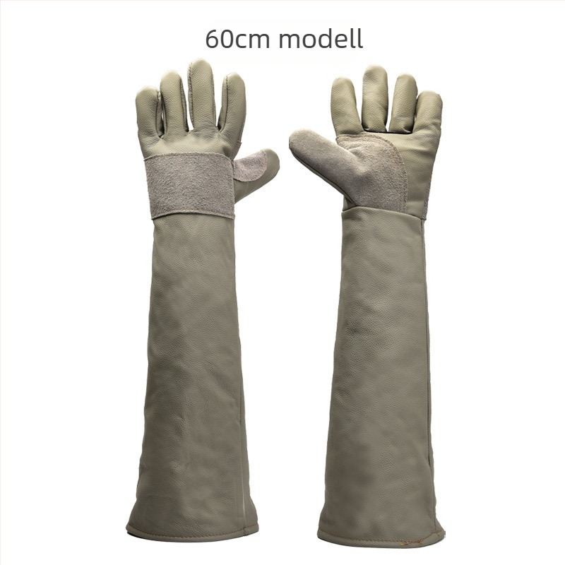 Hosszabbított vastag felsőrétegű marhabőr kesztyűk kutyakezeléshez – harapás és karmolás elleni védelem, munkahelyi védelem