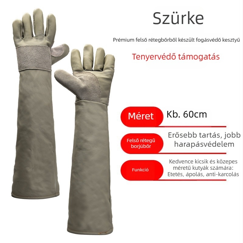 Hosszabbított vastag felsőrétegű marhabőr kesztyűk kutyakezeléshez – harapás és karmolás elleni védelem, munkahelyi védelem