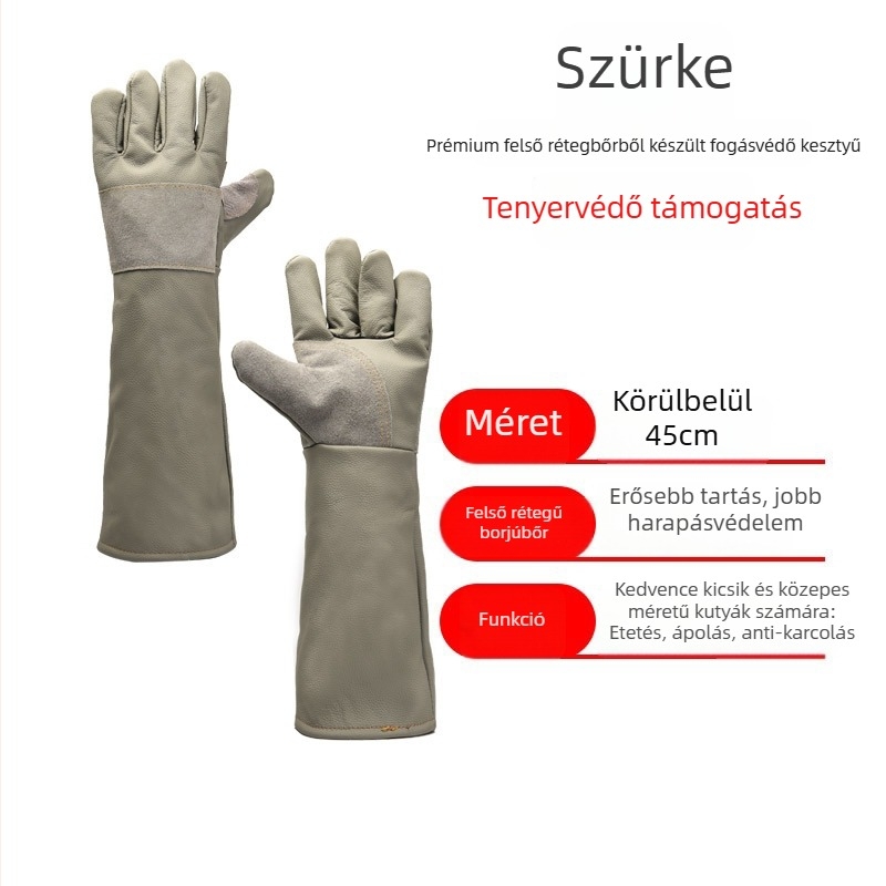 Hosszabbított vastag felsőrétegű marhabőr kesztyűk kutyakezeléshez – harapás és karmolás elleni védelem, munkahelyi védelem