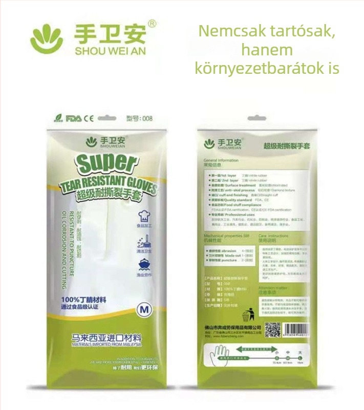 Hand guard védőkesztyű – vastagított kivitel, háztartási és ipari használatra; alkalmas élelmiszer-feldolgozásra, tisztításra, halászatra és mezőgazdaságra; súly 80 g.