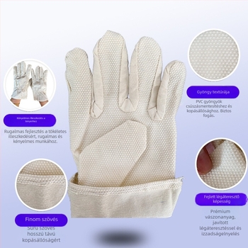 Vászon hegesztő kesztyű gyöngyös fogással, csúszásmentes és kopásálló, poliészter-pamut anyagból, védő kesztyű hegesztőknek