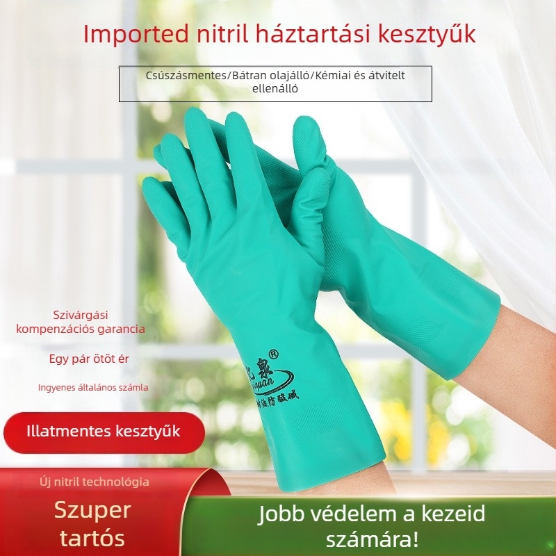 Nitril flockos védőkesztyű ipari használatra – csúszásmentes, olajálló, vízálló, kopásálló, savak és lúgok elleni védelem.