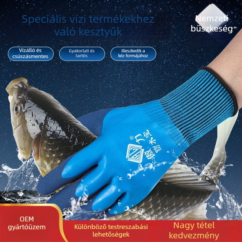 Munkavédelmi kesztyűk – kopásálló, csúszásmentes, vízálló; kettős latex bevonatú kertészeti kesztyűk; szúrásálló; vízi munkákhoz