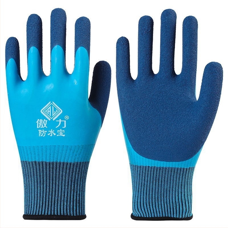 Munkavédelmi kesztyűk – kopásálló, csúszásmentes, vízálló; kettős latex bevonatú kertészeti kesztyűk; szúrásálló; vízi munkákhoz