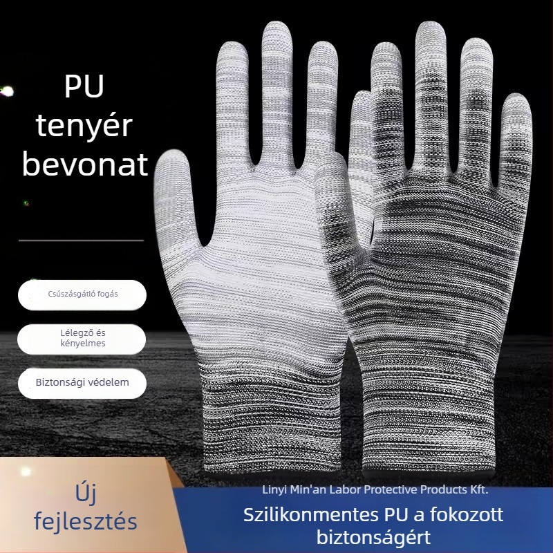 Longlida női kesztyűk PU tenyér bevonattal, antistatikus, lélegző, kopásálló, nylonból