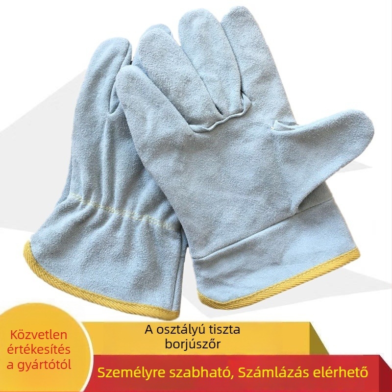 Borjúbőr hegesztőkesztyűk magas hőmérsékletű szigeteléssel, kézvédelem, súly 60