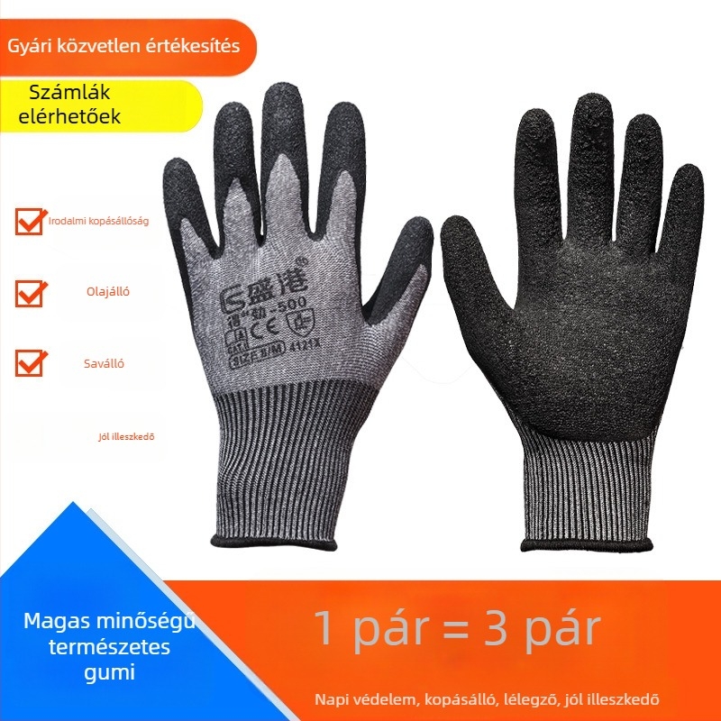 Shenggang Munkavédelmi kesztyűk – gumi bevonattal, kopás- és olajállók, csúszásmentesek, megerősített pamutfonallal, építőipari felhasználásra