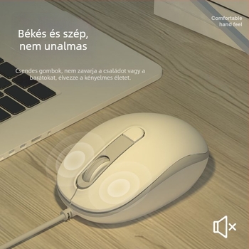 Csendes kábeles optikai egér USB, 2-gombos