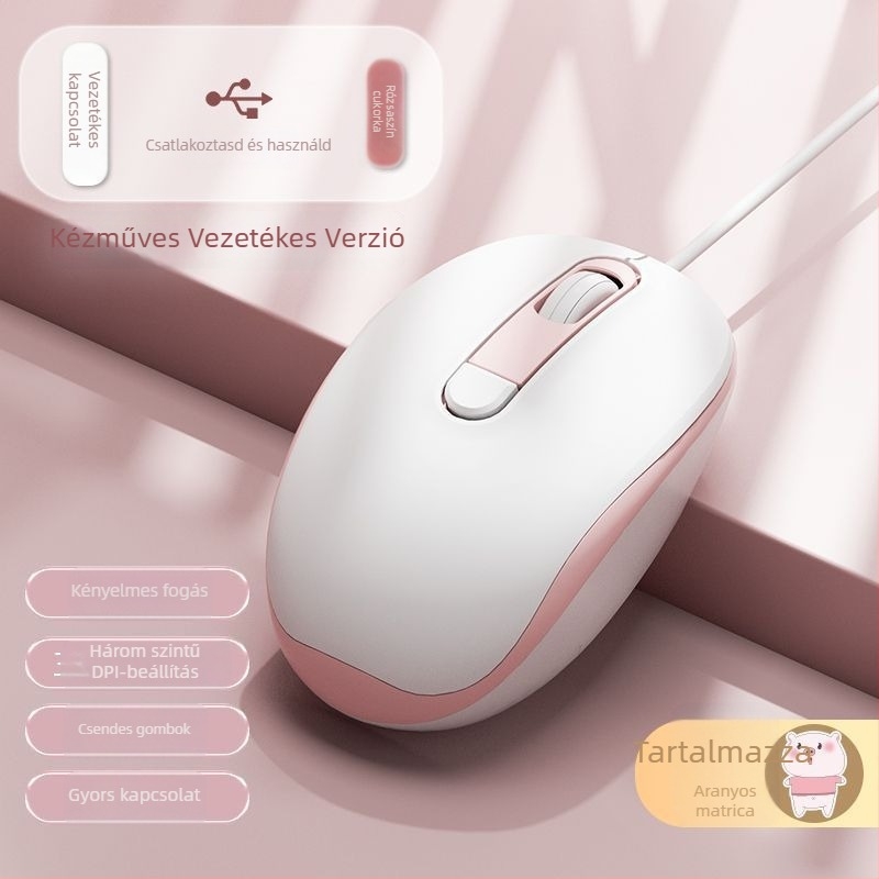 Csendes kábeles optikai egér USB, 2-gombos