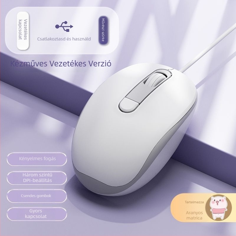 Csendes kábeles optikai egér USB, 2-gombos