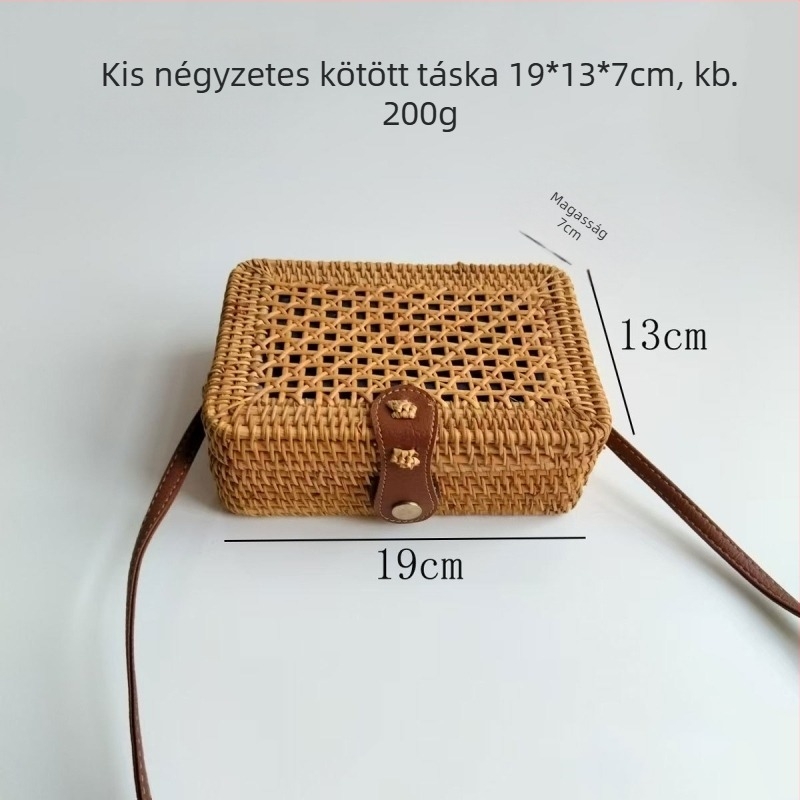 Rattan fonott kör alakú táska záras záróval, poliészter bélés és telefontok