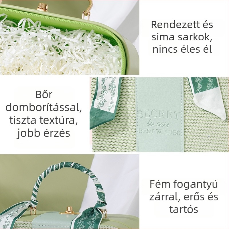 Hui Chu PU bőr kozmetikai tok - hordozható, könnyed luxus dizájn, ajándékcsomagolás, tartalmaz selyemsál