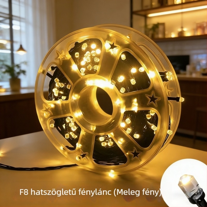 Kültéri LED napelemes fényfüzér BM-4621, 15 LED, napelemes működés, IP44, hatszög alakú forma
