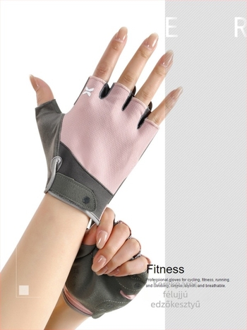 Félujjú edzés kesztyű nőknek, kerékpáros kesztyű, lélegző, napvédő, ütéscsillapító (Anyag: poliészter rost; Használat: kerékpáros kesztyűk; Funkciók: napvédelem, ütéscsillapítás, lélegző; Nem: Nő; Korosztály: Felnőtt)