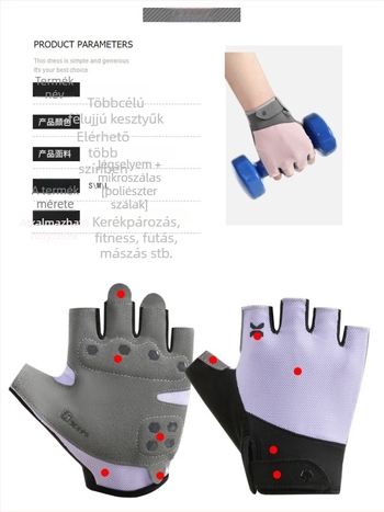 Félujjú edzés kesztyű nőknek, kerékpáros kesztyű, lélegző, napvédő, ütéscsillapító (Anyag: poliészter rost; Használat: kerékpáros kesztyűk; Funkciók: napvédelem, ütéscsillapítás, lélegző; Nem: Nő; Korosztály: Felnőtt)