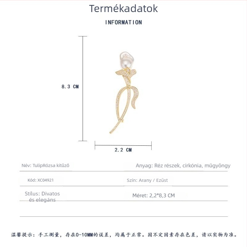 Kitűző Tulip Barokk Gyöngy, Réz, Elegáns, Mikroinlay