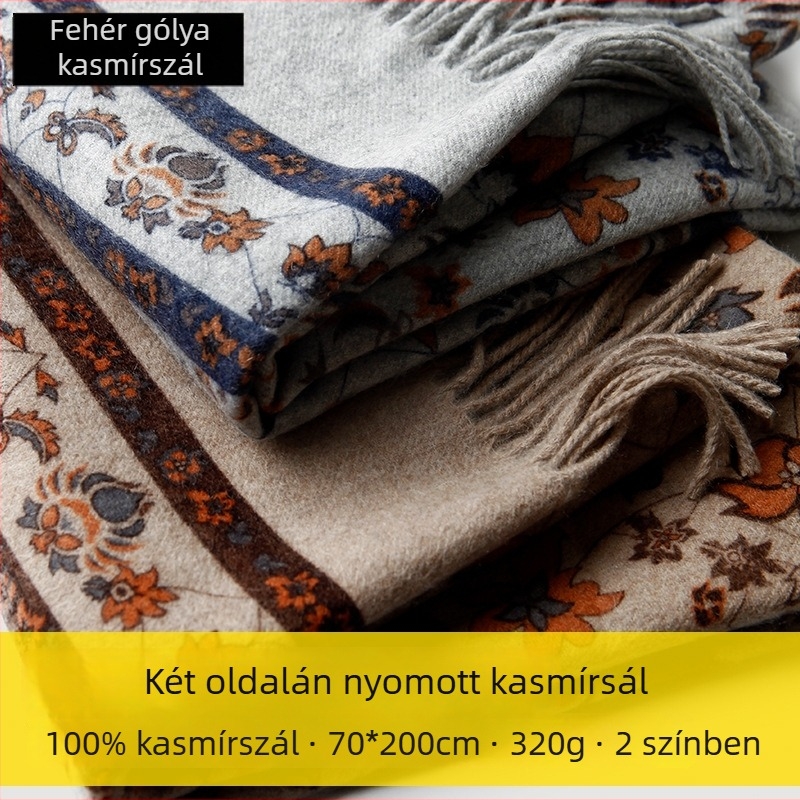 Kasmír sál dupla oldalú virágos mintával, női, kötött, >96% kasmír