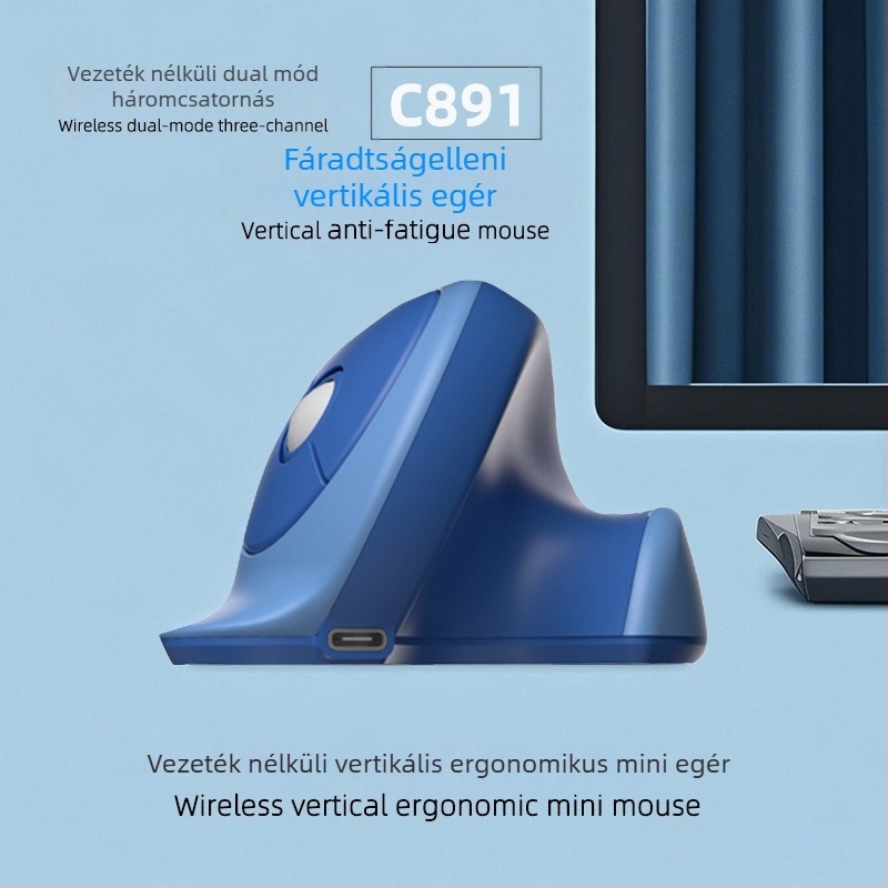 Ergonómikus függőleges egér, 4 gomb, Bluetooth-kapcsolat, Type-C töltés, plug-and-play támogatás
