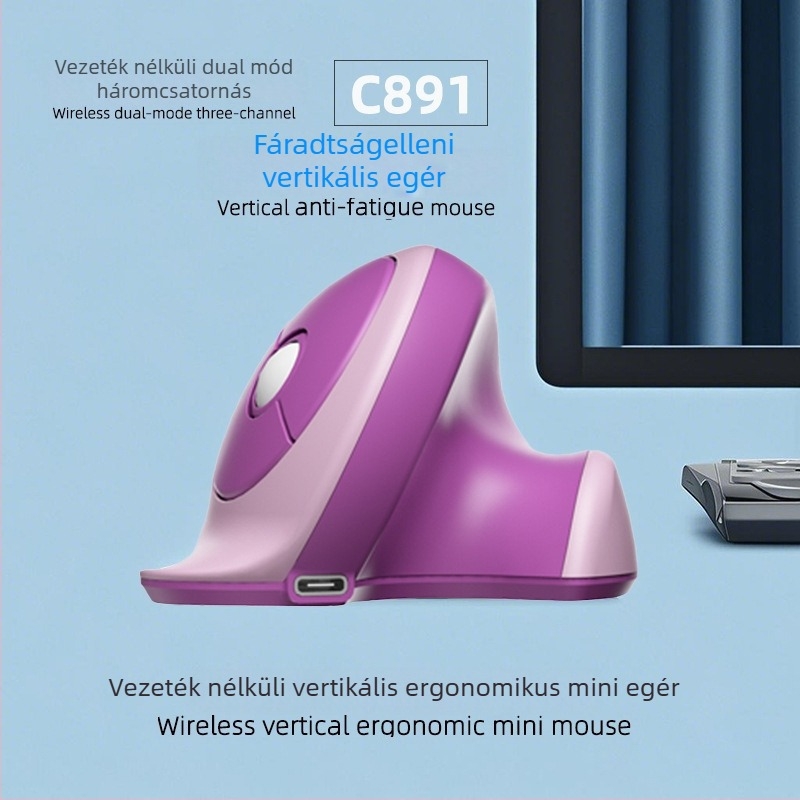 Ergonómikus függőleges egér, 4 gomb, Bluetooth-kapcsolat, Type-C töltés, plug-and-play támogatás