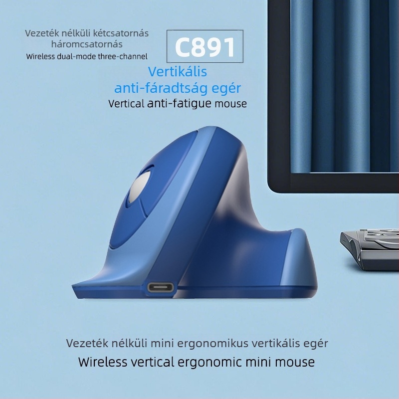 Ergonomikus függőleges egér, Bluetooth vezeték nélküli, Type-C töltés, 4 gomb, modell 891