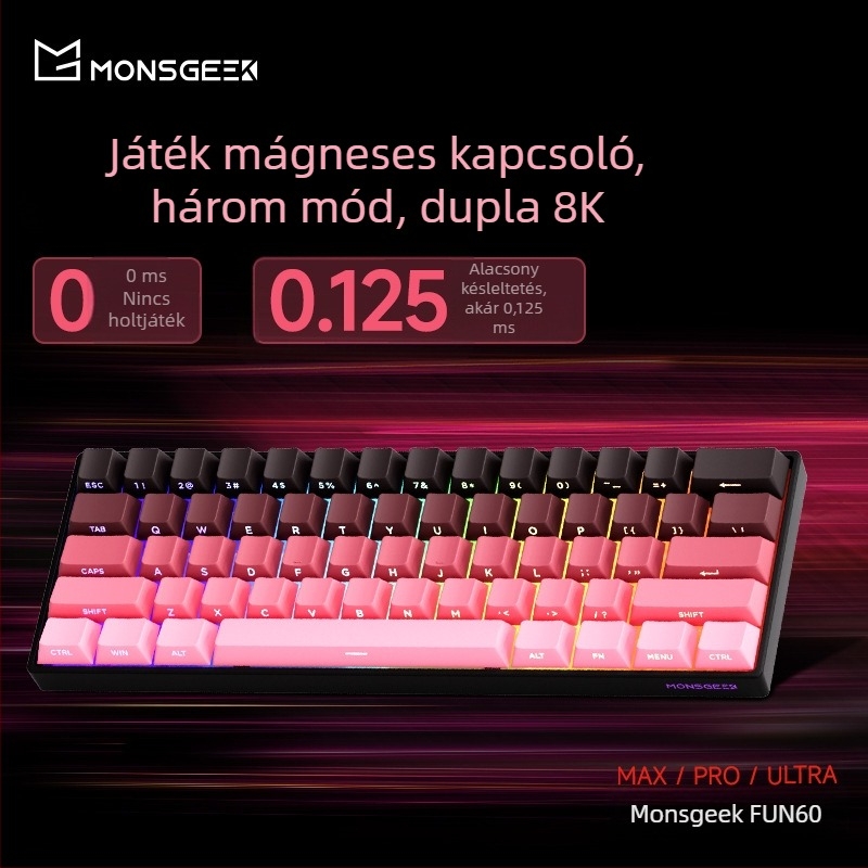 Mechanikus billentyűzet 61 gombbal, mágneses tengely, alumínium váz, RGB háttérvilágítás, kábeles és Bluetooth alacsony késleltetéssel