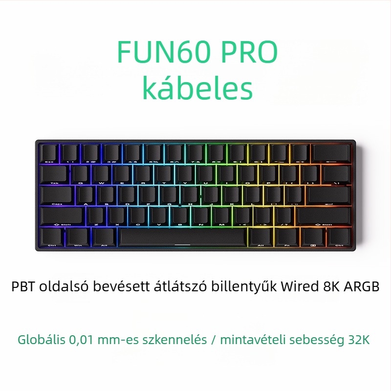 Mechanikus billentyűzet 61 gombbal, mágneses tengely, alumínium váz, RGB háttérvilágítás, kábeles és Bluetooth alacsony késleltetéssel