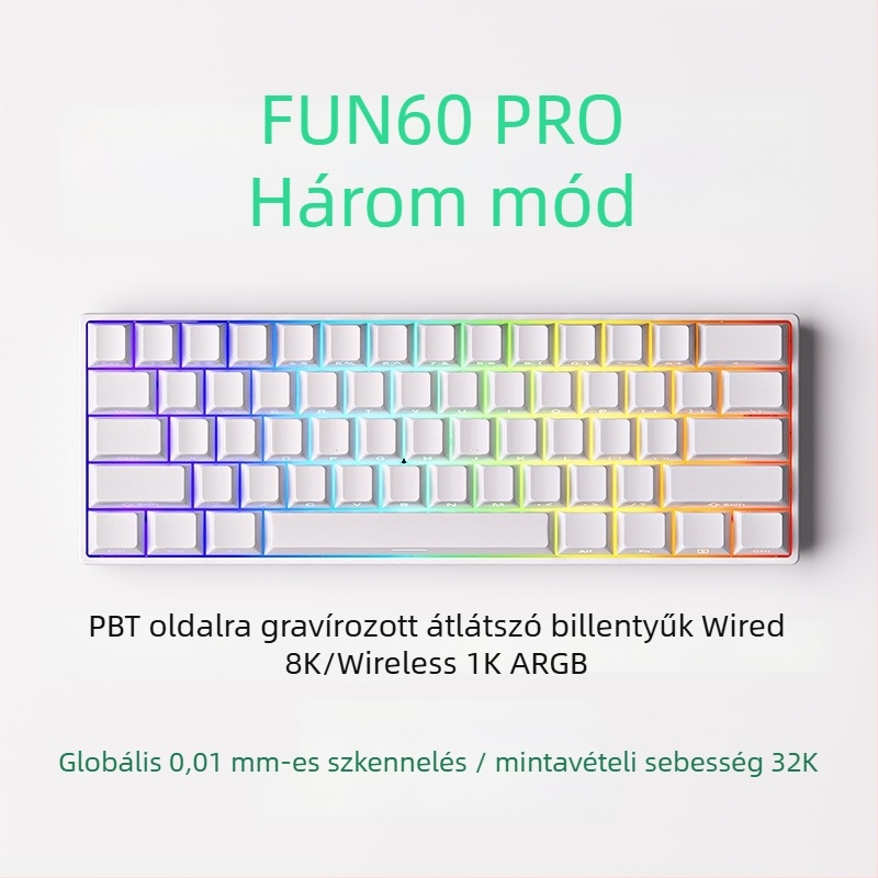 Mechanikus billentyűzet 61 gombbal, mágneses tengely, alumínium váz, RGB háttérvilágítás, kábeles és Bluetooth alacsony késleltetéssel