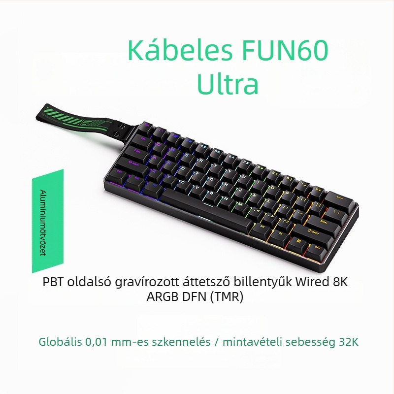 Mechanikus billentyűzet 61 gombbal, mágneses tengely, alumínium váz, RGB háttérvilágítás, kábeles és Bluetooth alacsony késleltetéssel