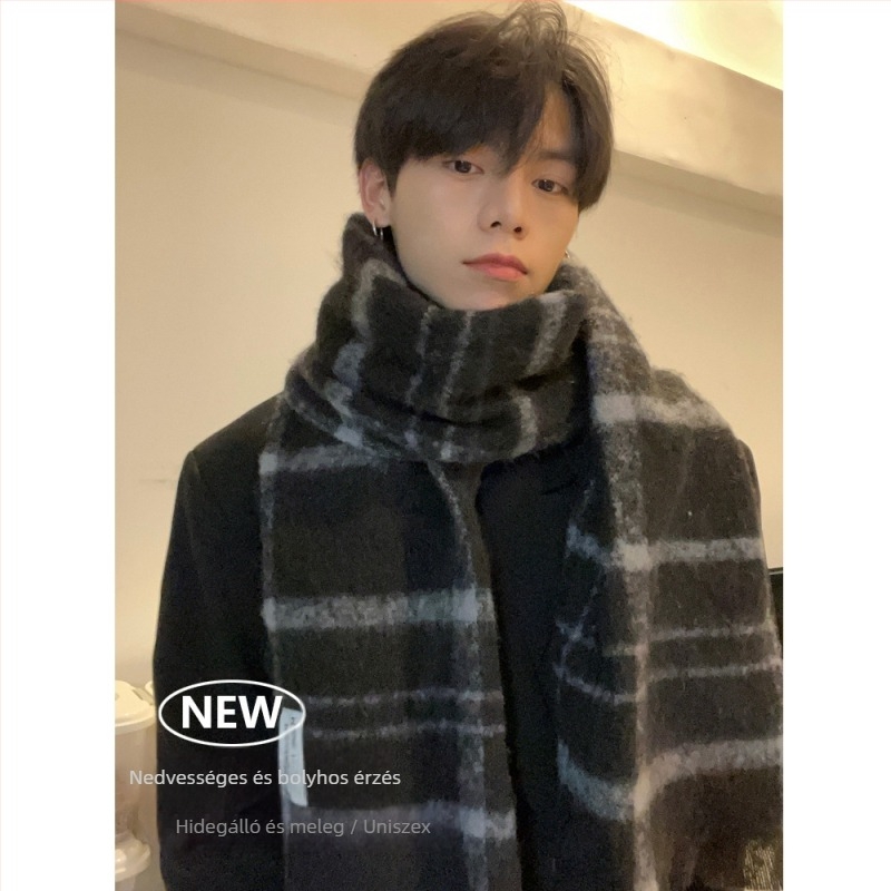 Férfi téli sál, meleg Mohair és poliészter (>96%), Warp szövés, tél 2024, Hangzhou eredet