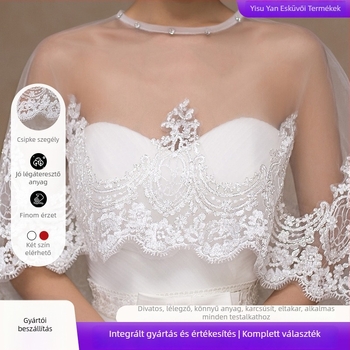 Sál gyémántos csipke mintával és dekoltázs részlettel, elegáns társasági stílushoz, poliészterből