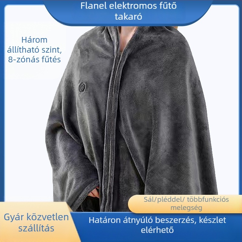 USB-melegítő sál hőmérséklet-szabályozással, flanel takaró köpeny-stílusban, 8W